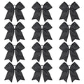 CEELGON 12 Pack Black Glitter Cheer Bows | 8-Inch Rhinestone Ribbon, Elastic Hair Tie