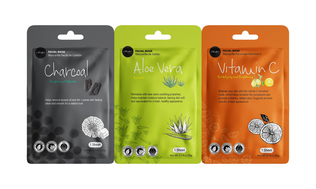 Celavi Essence Facial Sheet Mask Variety Set – 36 Sheets, 3 Packs | Authentic Korean Skincare