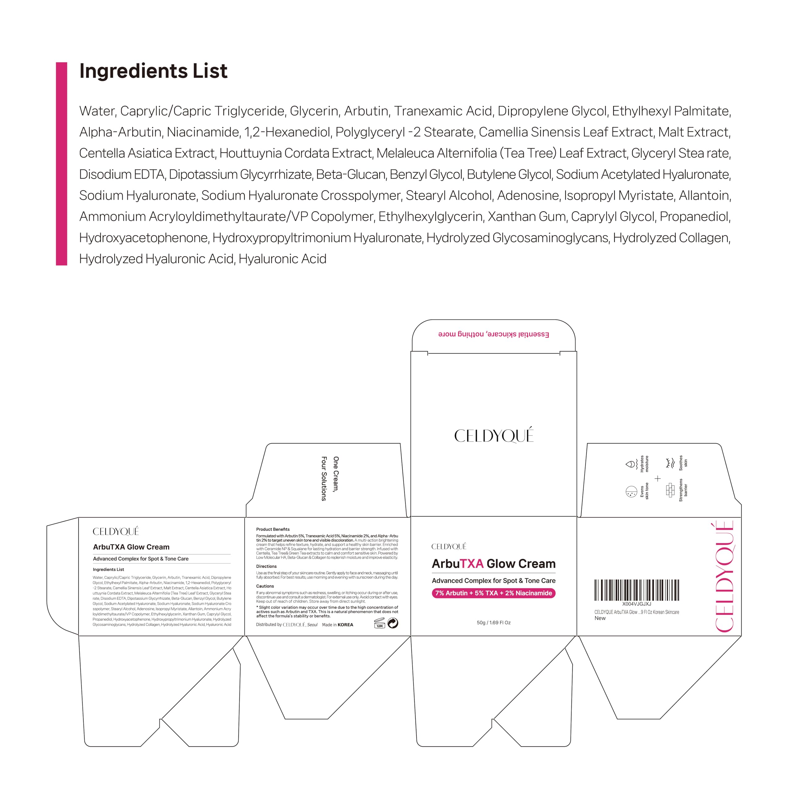 CELDYQUE Arbutin 7% + Tranexamic 5% + Niacinamide 2% Intensive Tone Care Cream