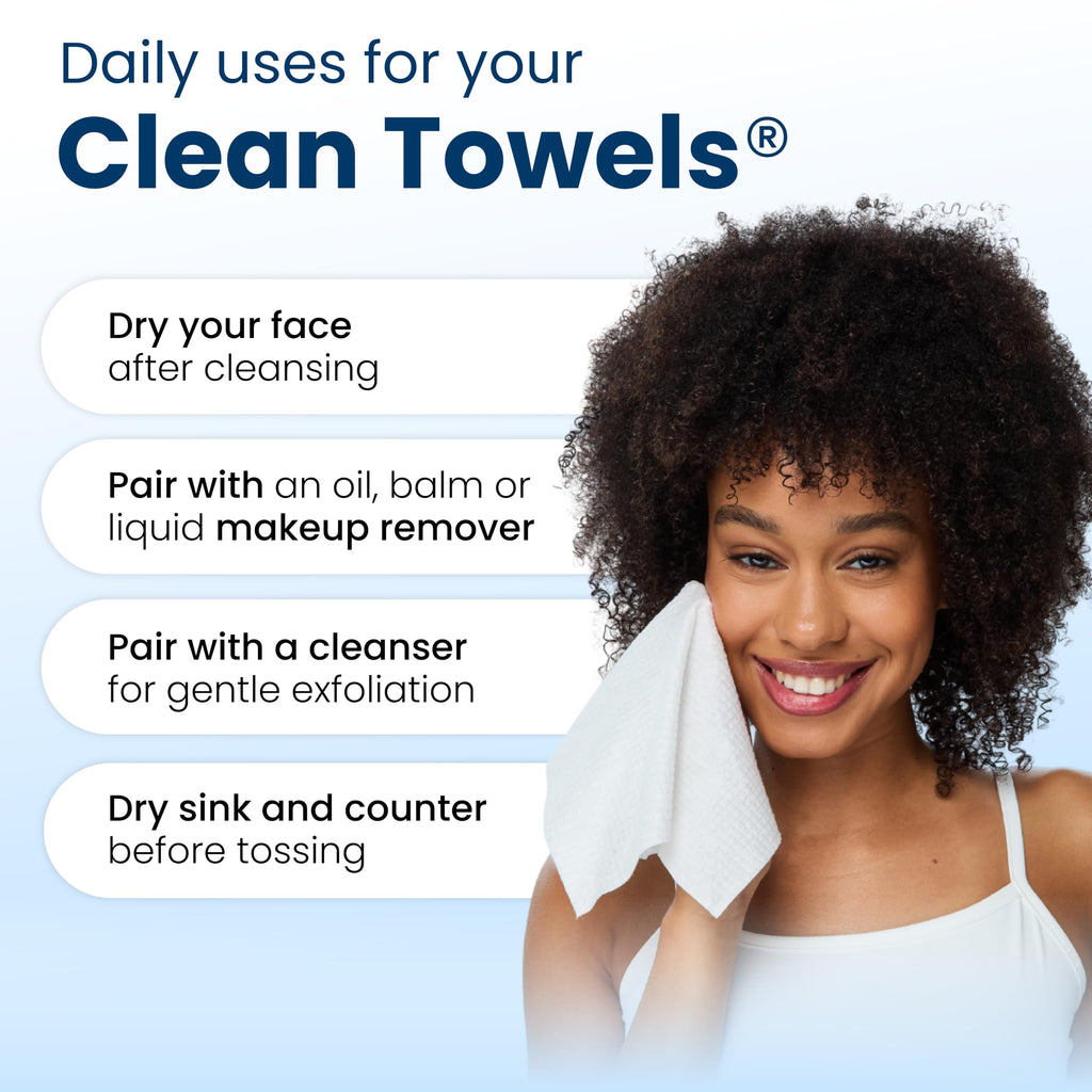 Clean Skin Club Clean Towels XL® – 100% USDA Biobased Disposable Face Towels, 100 Ct (2x50)