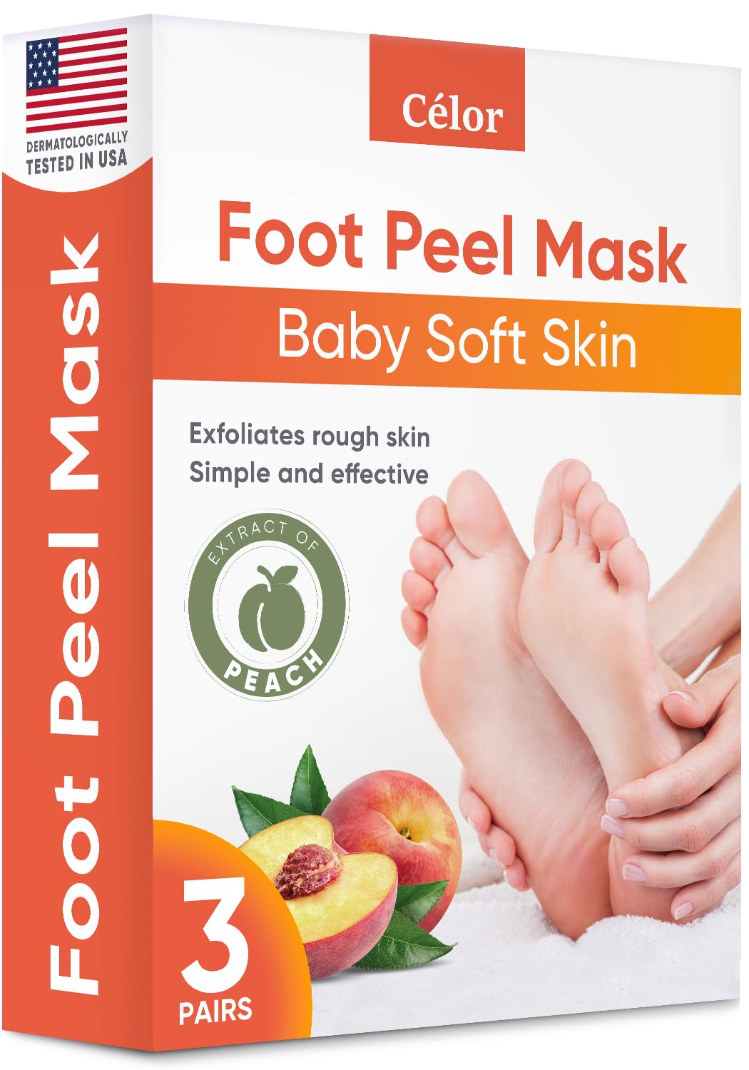 CÉLOR Foot Peel Mask – Baby Soft Feet, Aloe Vera & Lavender, 3 Pairs (Peach)