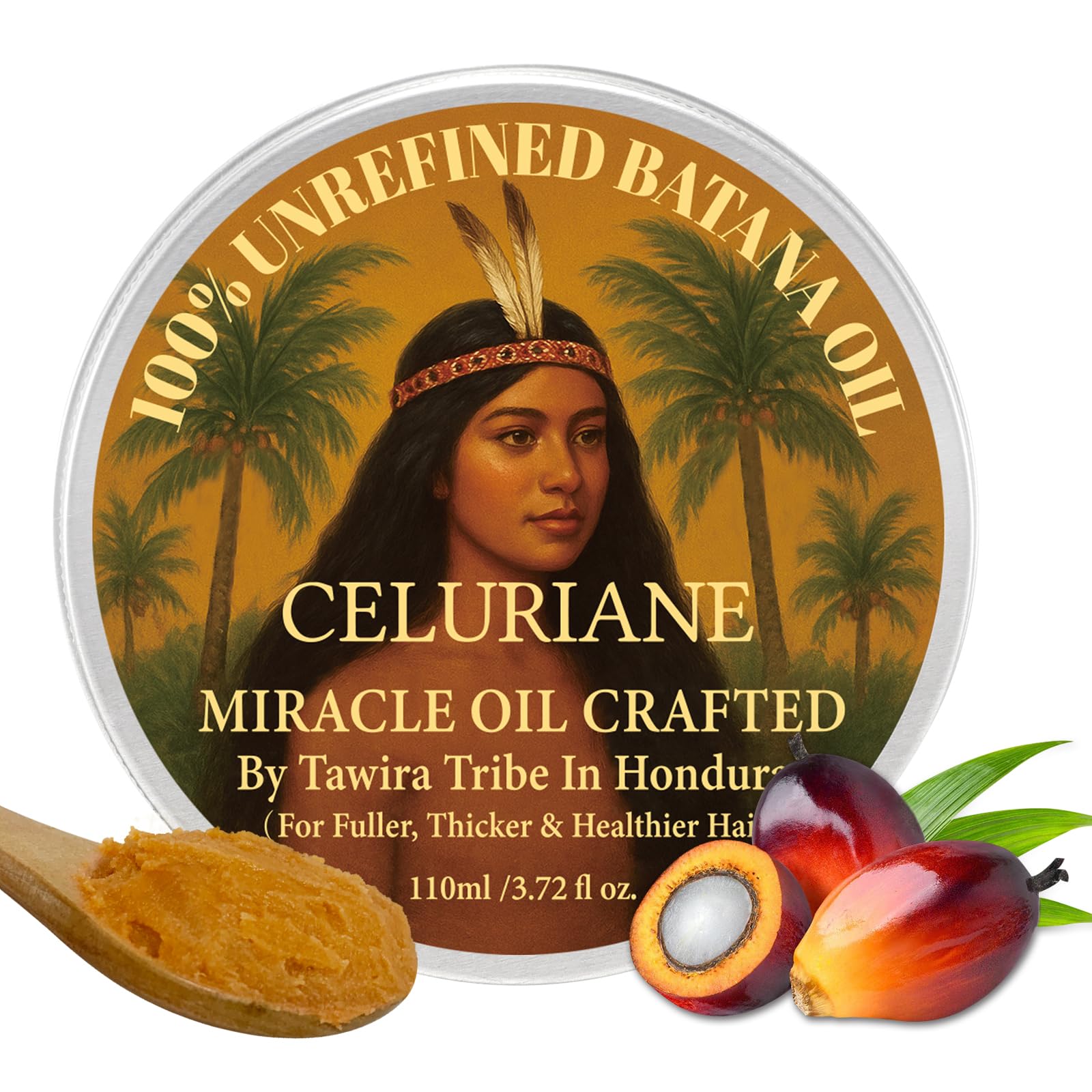 Celuriane 100% Raw Batana Oil for Hair Growth from Honduras — Natural Batana Oil for Fuller, Thicker Hair, 3.72 Fl Oz