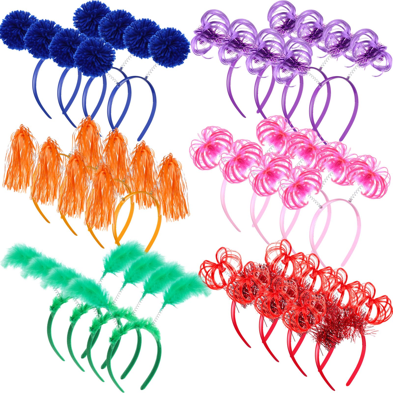 Censen 24 Pcs Pom Pom Headband Set – Multicolored Party Costume Accessories