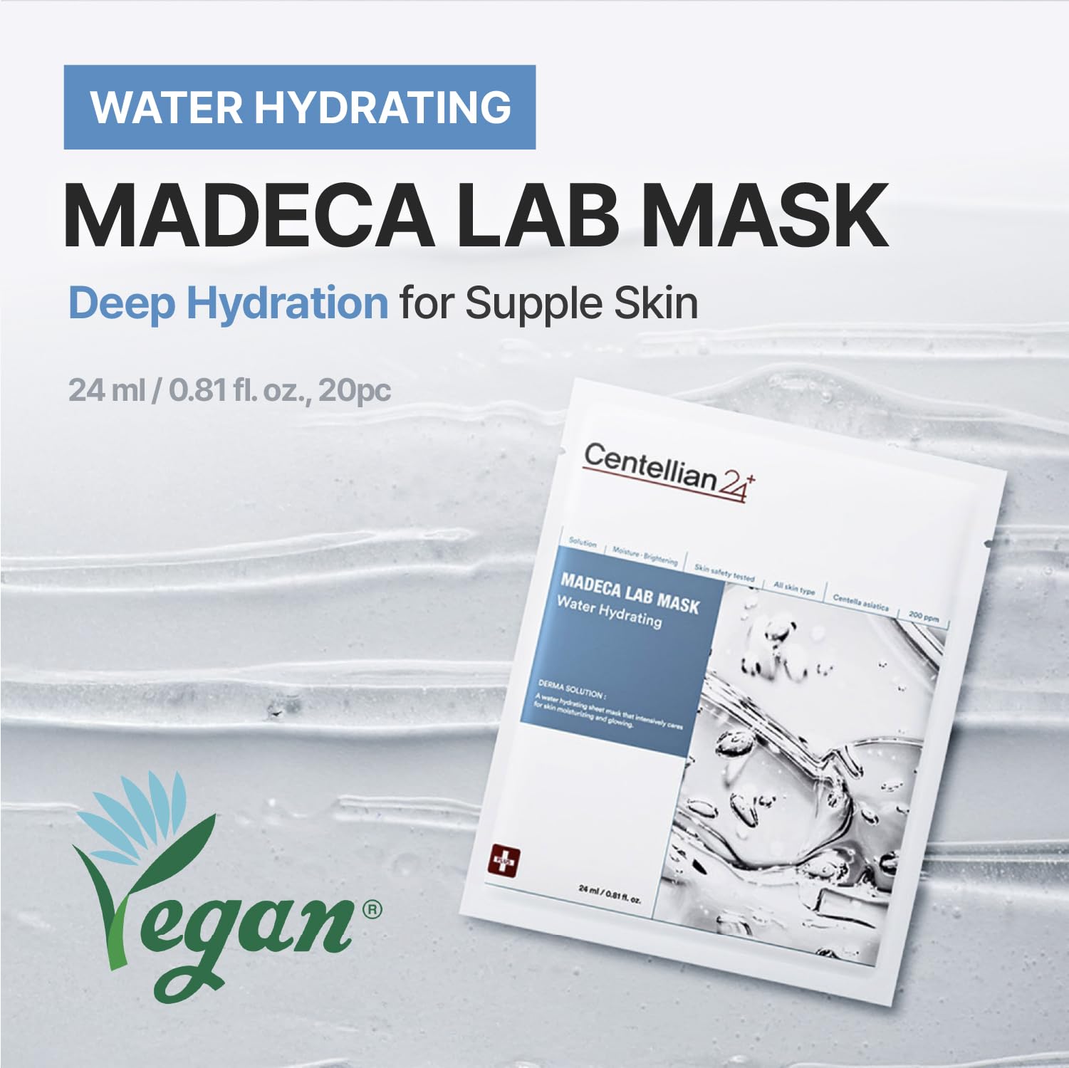 CENTELLIAN 24 Madeca Mask – Water Hydrating Sheet Mask (20 pc) with TECA, Niacinamide, Ceramide