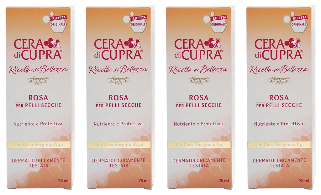 Cera di Cupra Rose for Dry Skin — Anti-Age Cream with Beeswax, 2.5 fl oz Tubes (75 ml), Pack of 4 | Italian Import
