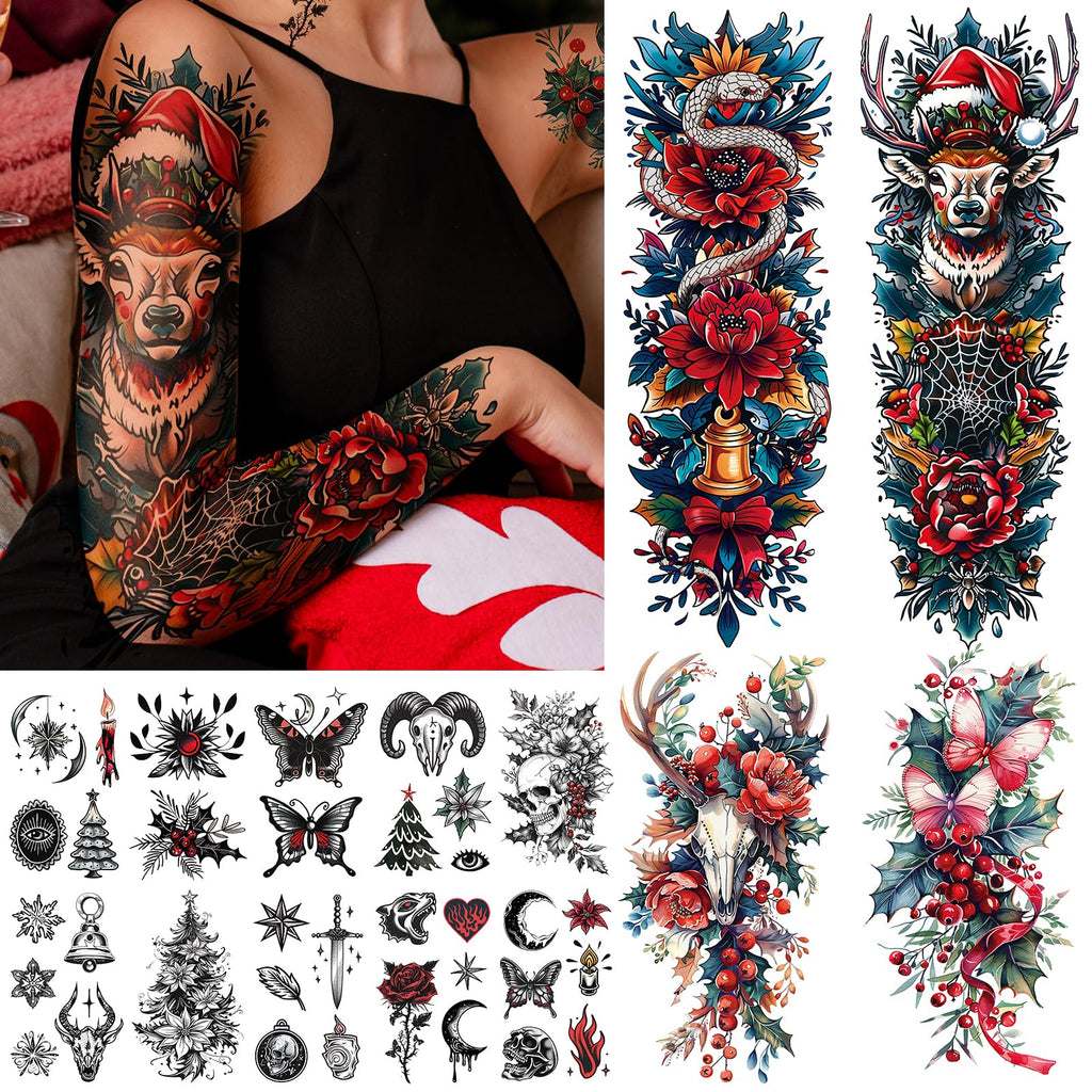 Cerlaza Christmas Temporary Tattoos for Adults | Holiday Party Skin Art & Accessories