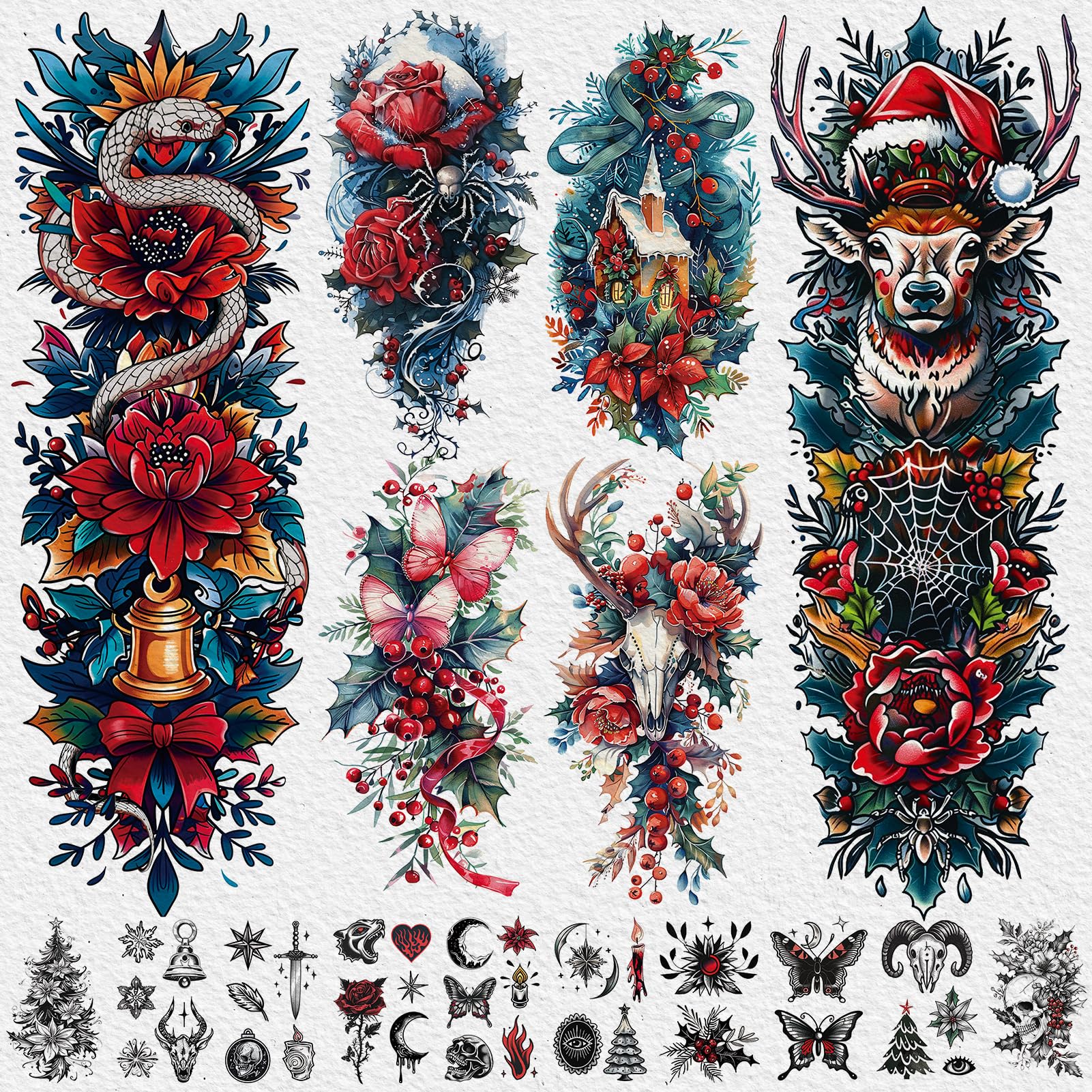Cerlaza Christmas Temporary Tattoos for Adults | Holiday Party Skin Art & Accessories