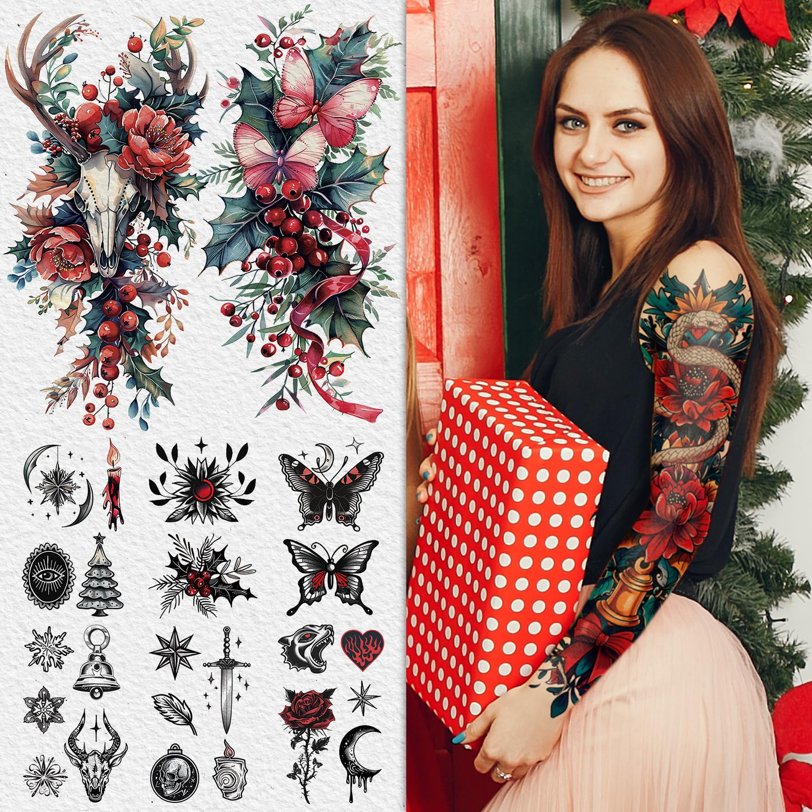 Cerlaza Christmas Temporary Tattoos for Adults | Holiday Party Skin Art & Accessories