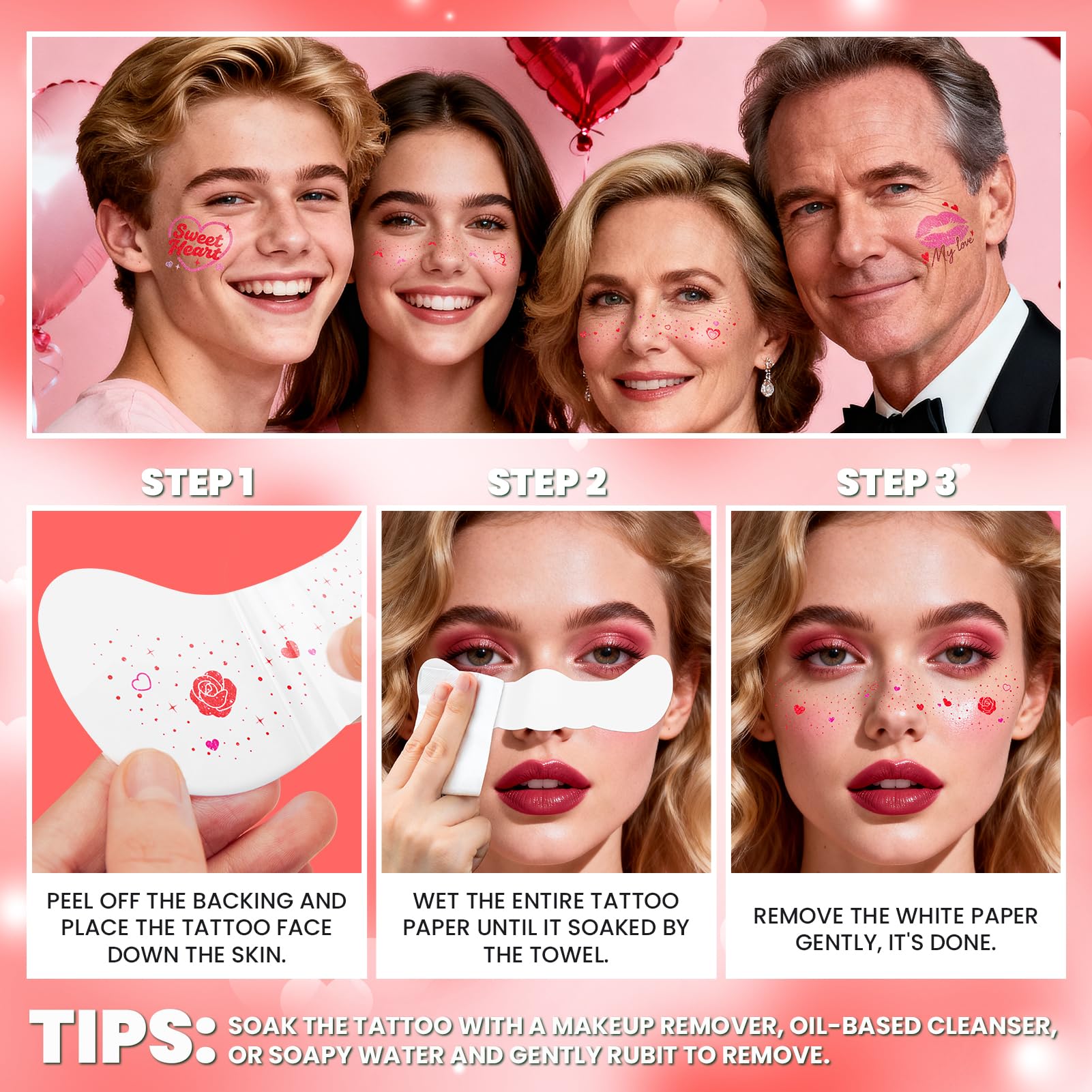 Cerlaza Valentines Day Tattoos & Glitter Freckles — 40 Sheets for Party Fun
