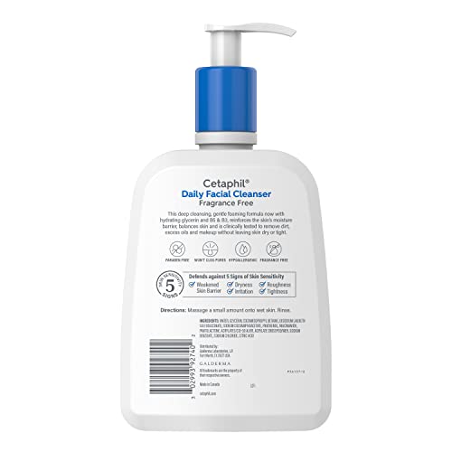 Cetaphil Daily Facial Cleanser – Fragrance-Free, Hypoallergenic Cleanser for Sensitive Skin (16 oz) | Gentle Foaming