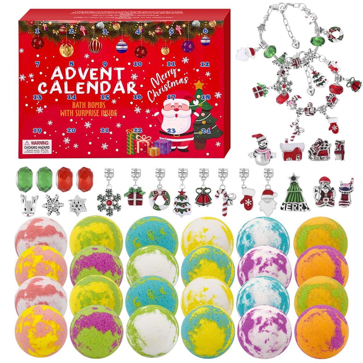 cf natural daily Advent Calendar 2025: 24 Kids Bath Bombs with Christmas Jewelry Surprises
