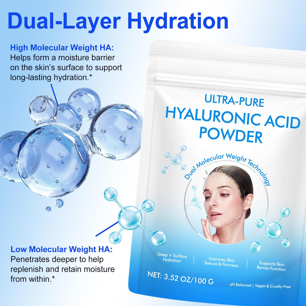 CFXYHNOX Pure Hyaluronic Acid Powder — Dual Molecular Weight Hydration for Skin & DIY Serums