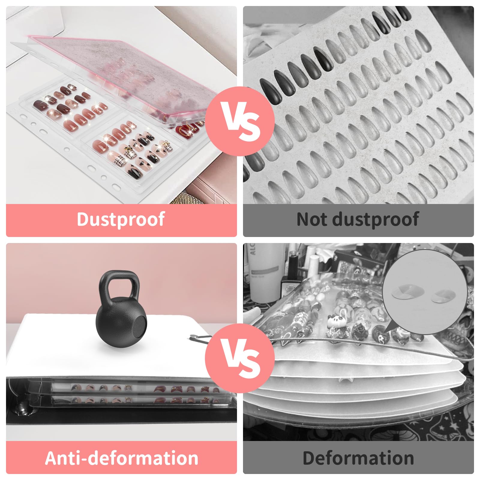 CGBE Press On Nail Organizer – Dustproof Seal, Removable D-Ring Binder Pages, Nail Tape