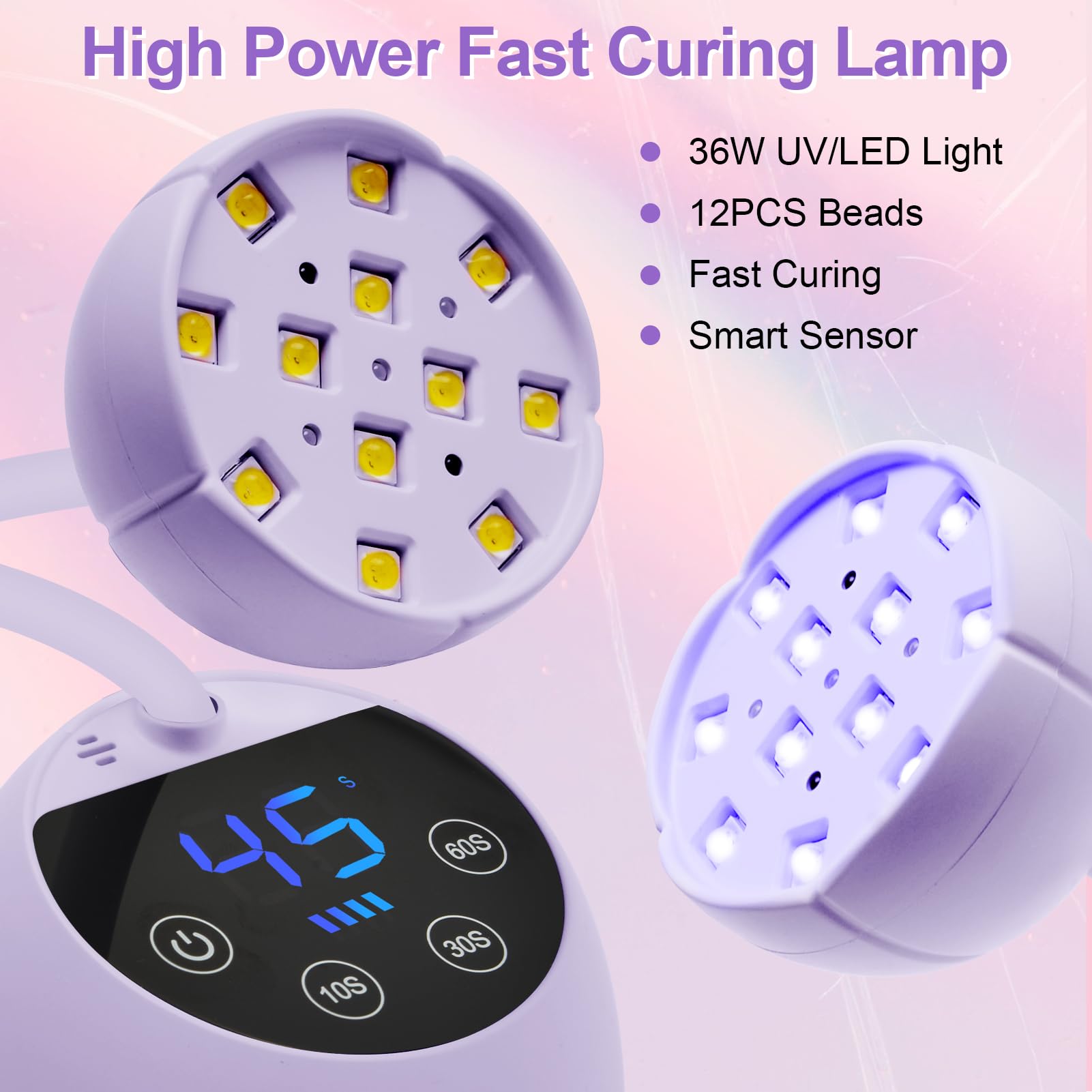 CGBE UV Nail Lamp — Cordless Gooseneck 36W Mini Flash Cure Light, 4 Timers & Auto Sensor (Purple)
