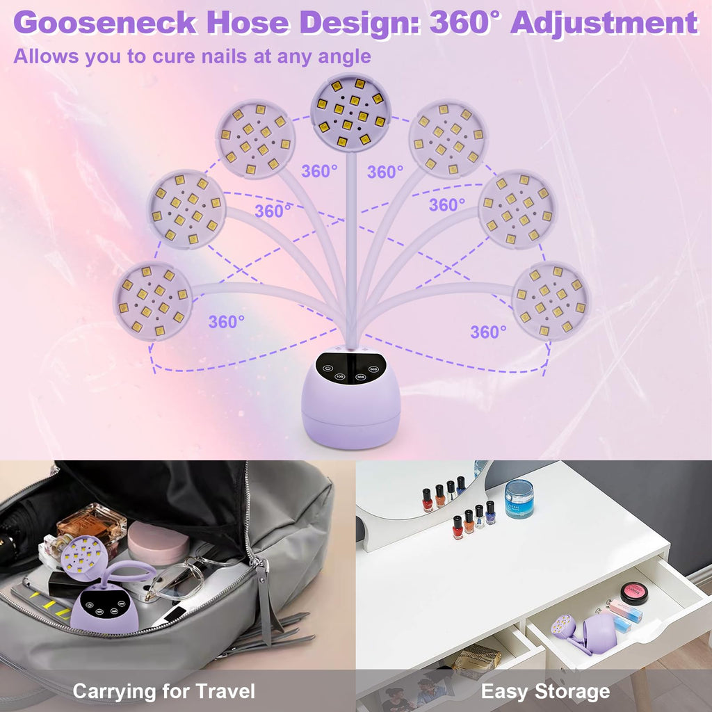 CGBE UV Nail Lamp — Cordless Gooseneck 36W Mini Flash Cure Light, 4 Timers & Auto Sensor (Purple)