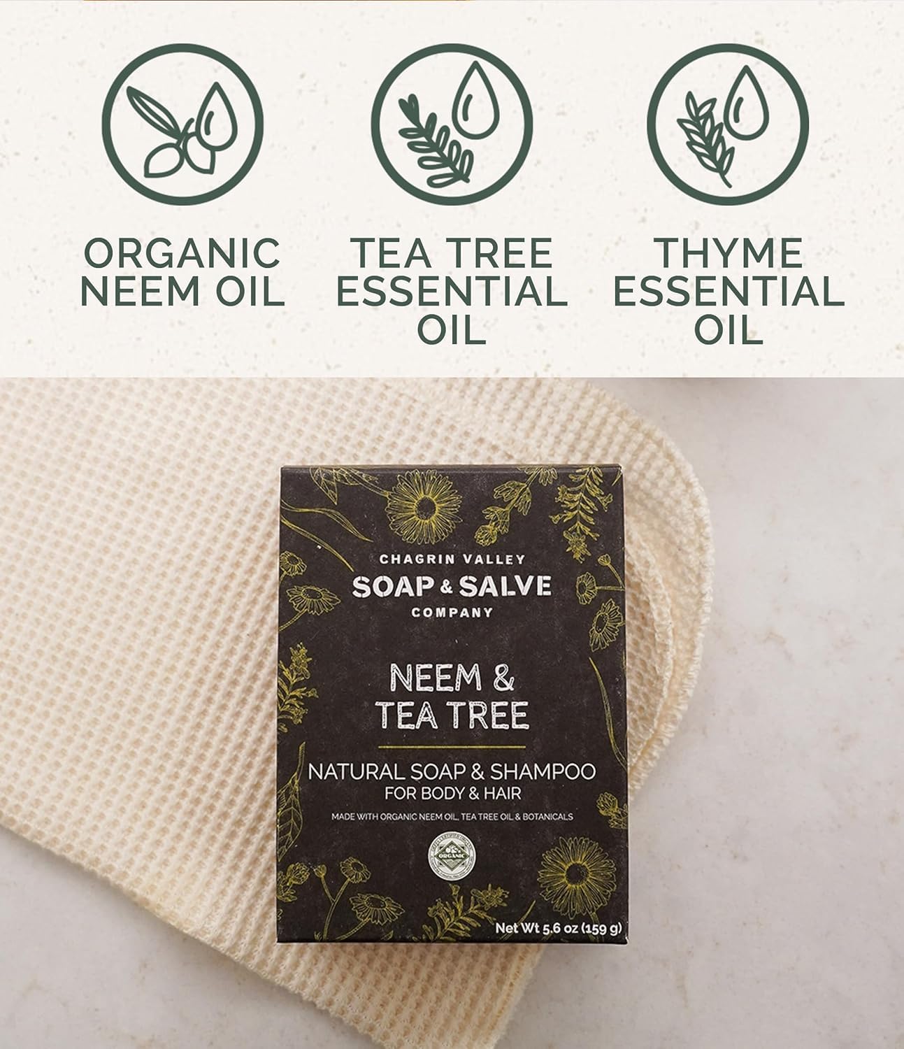 Chagrin Valley Neem and Tea Tree Soap & Shampoo Bar – 5.6 oz, 3-Pack, Sulfate Free, Vegan