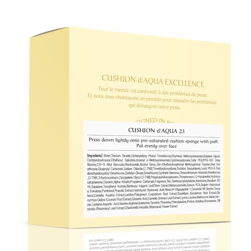 [CHALLANS de PARIS] Aqua EX Cushion – Dewy Glow Foundation, Hydration & Buildable Coverage, Lightweight Cream Texture, 23 Natural Beige