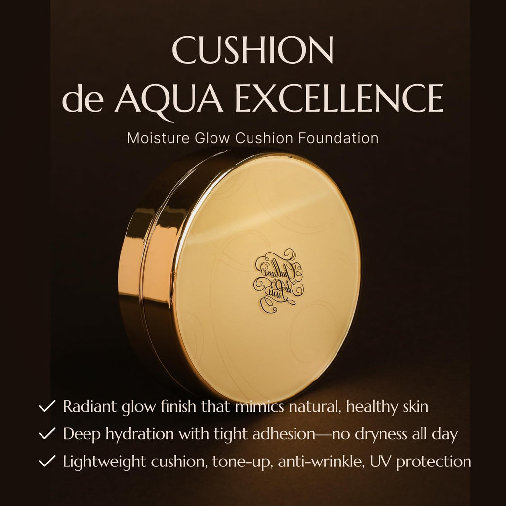 [CHALLANS de PARIS] Aqua EX Cushion – Dewy Glow Foundation, Hydration & Buildable Coverage, Lightweight Cream Texture, 23 Natural Beige