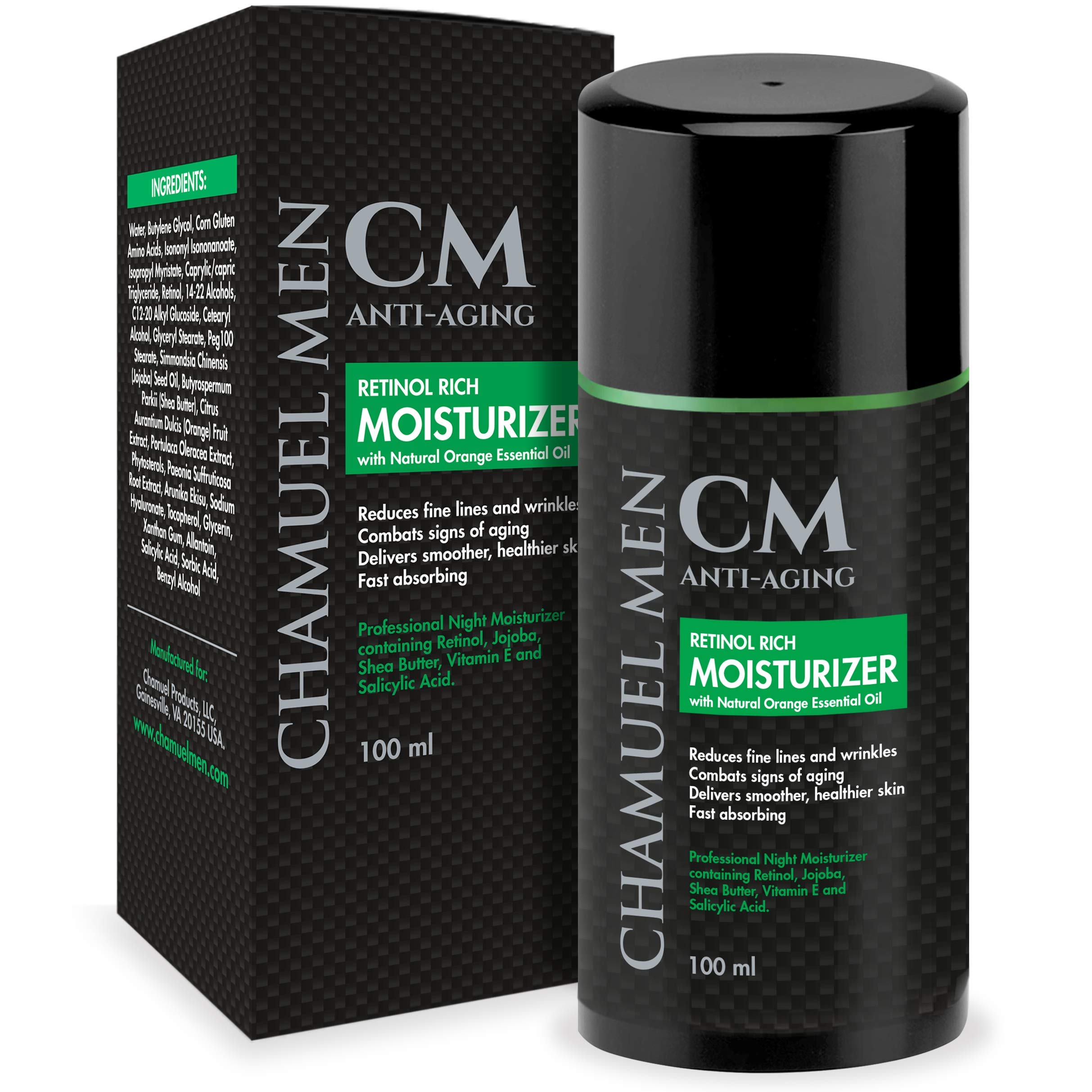 CHAMUEL MEN Daily Face Cream with 2.5% Retinol – Overnight Anti-Aging Moisturizer for Men