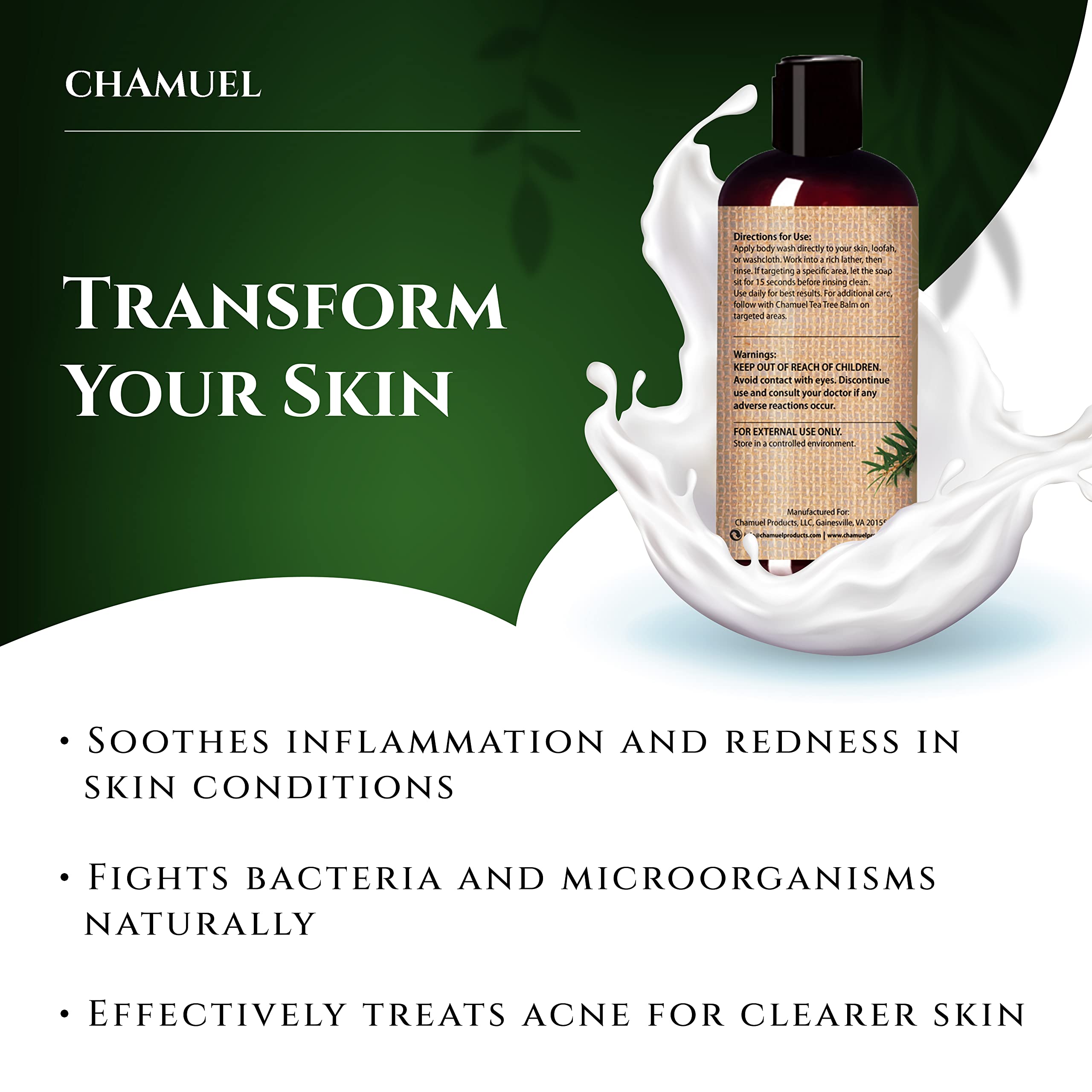 Chamuel Tea Tree Body Wash – 100% Natural, Gentle Cleanse for All Skin Types (11.8 oz)