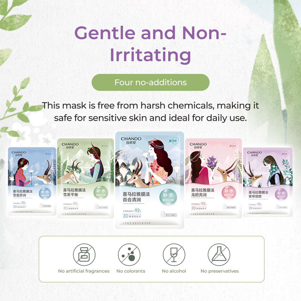 CHANDO HIMALAYA Gentiana Sheet Mask (26ml x5) – Revitalizing Hydration with Gentiana Scabra Extract, Paraben-Free