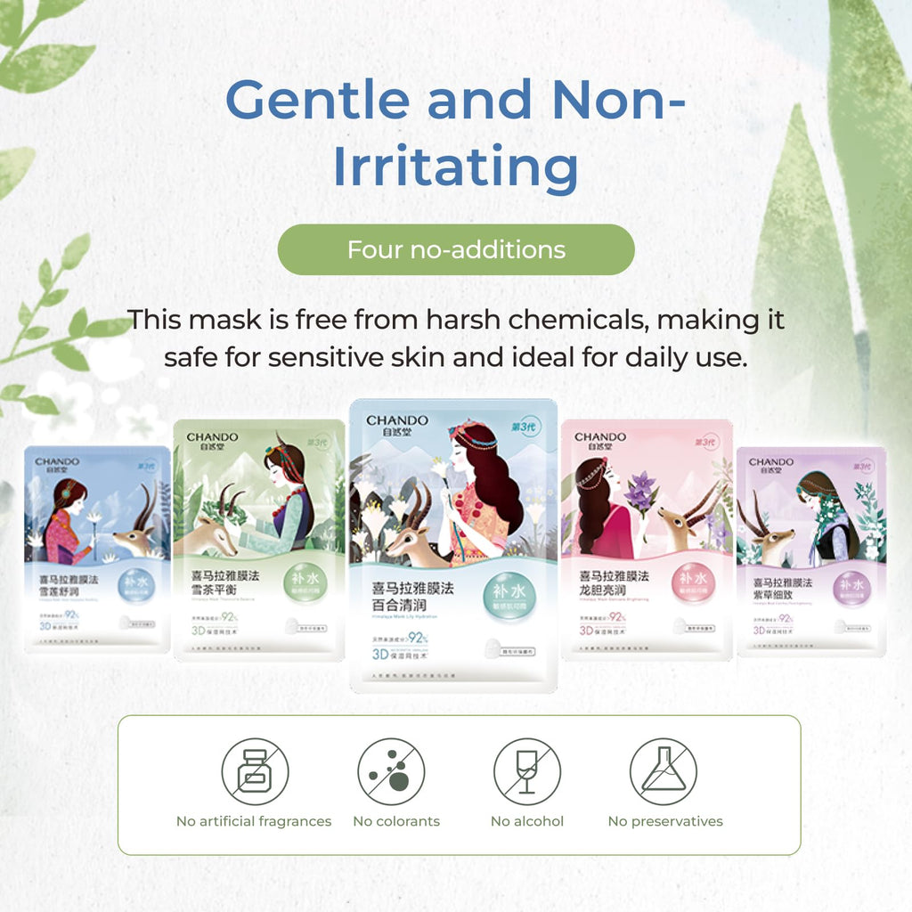 CHANDO HIMALAYA Snow Saussurea Mask – Soothing & Hydrating Paraben-Free Facial Sheet (26ml x5)