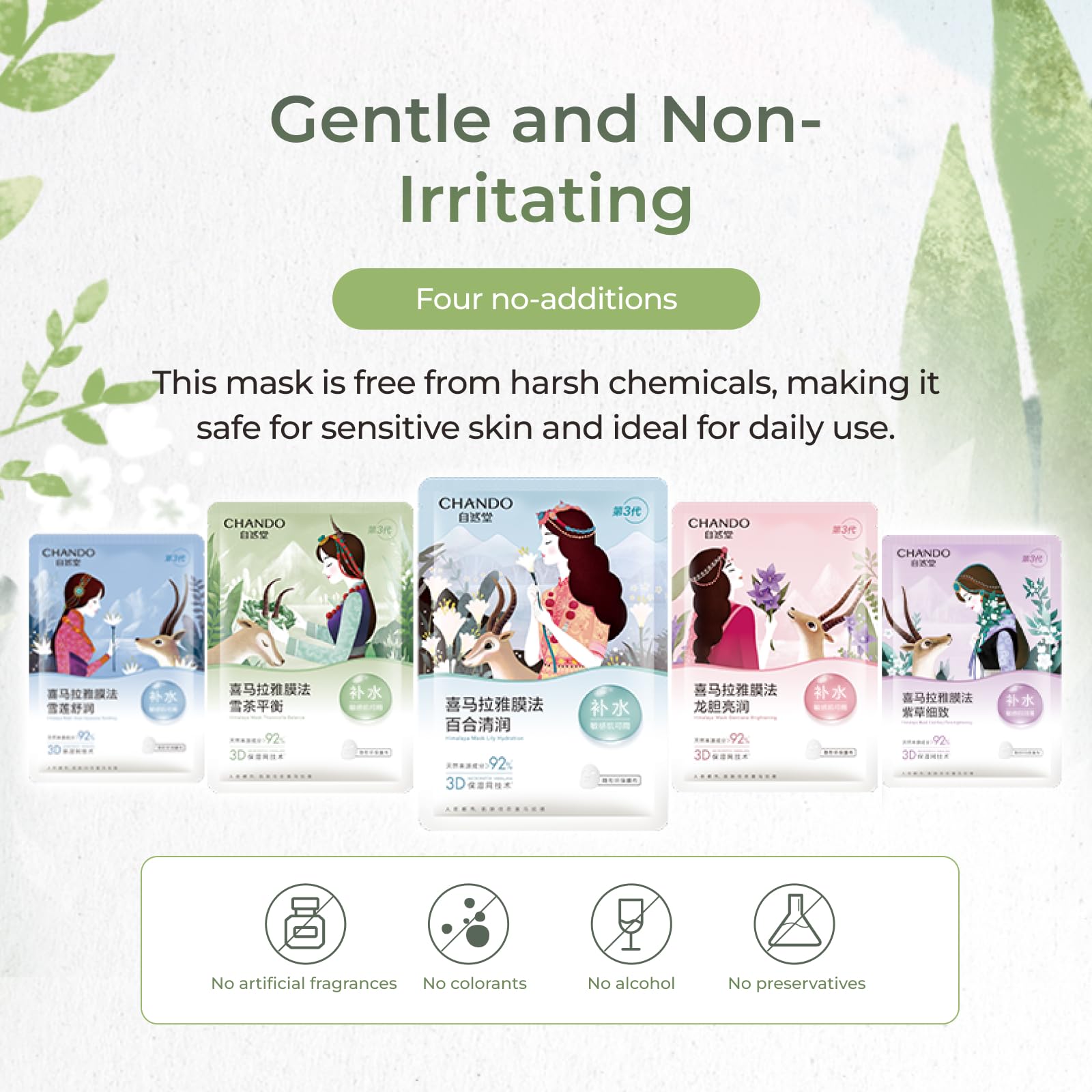 CHANDO HIMALAYA Thamnolia Fresh Hydration Mask – 26ml x5, All Skin Types, Paraben-Free, Alcohol-Free