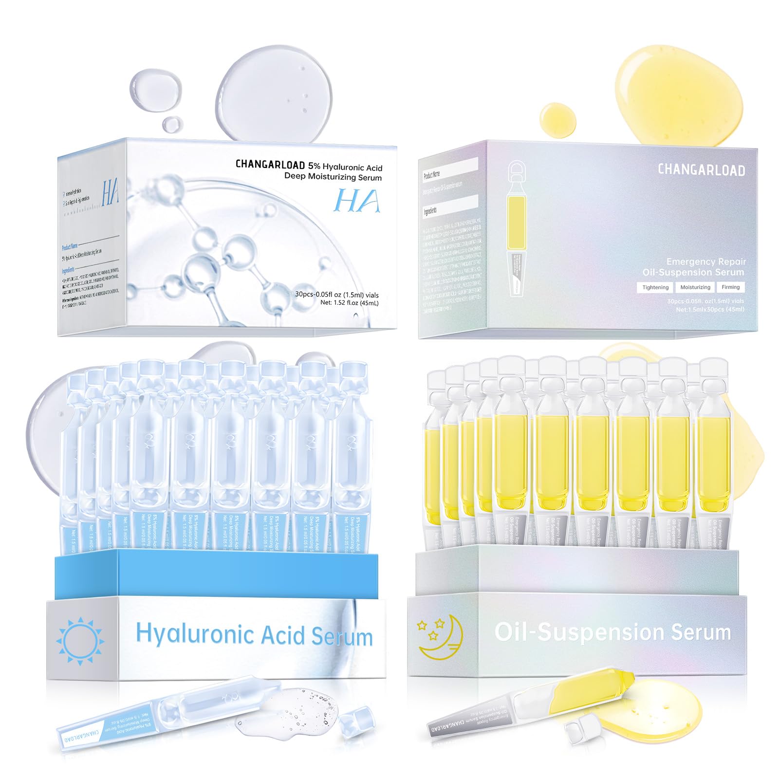 CHANGARLOAD Ultra Hydrating Set: 5% Hyaluronic Acid + Emergency Repair Oil Serum for Sensitive, Dry & Damaged Skin