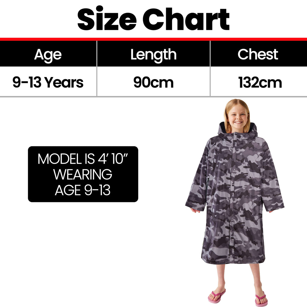 Heatwave Thermalwear Changing Robe Kids Unisex Hooded Coat Camouflage Black Windproof