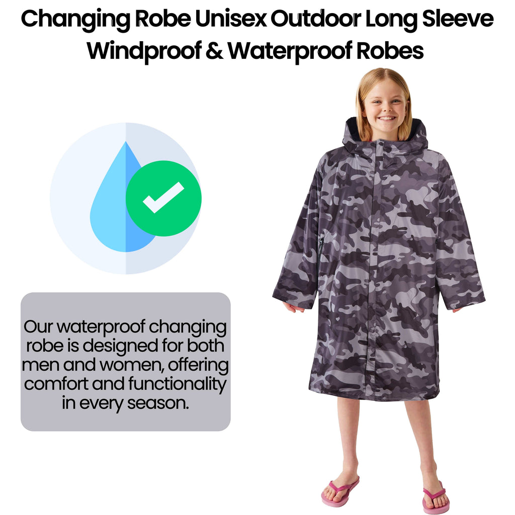Heatwave Thermalwear Changing Robe Kids Unisex Hooded Coat Camouflage Black Windproof