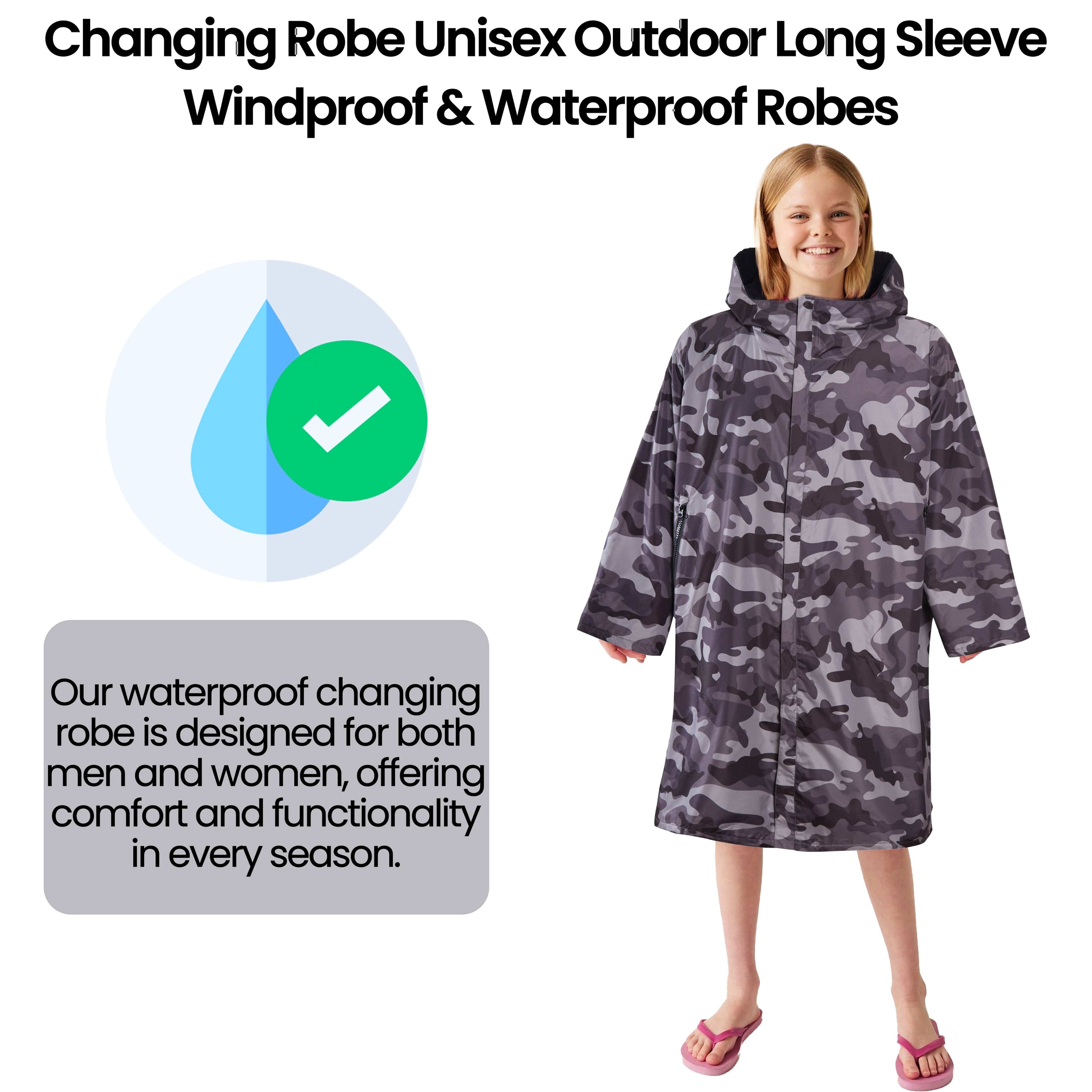 Heatwave Thermalwear Changing Robe Kids Unisex Hooded Coat Camouflage Black Windproof