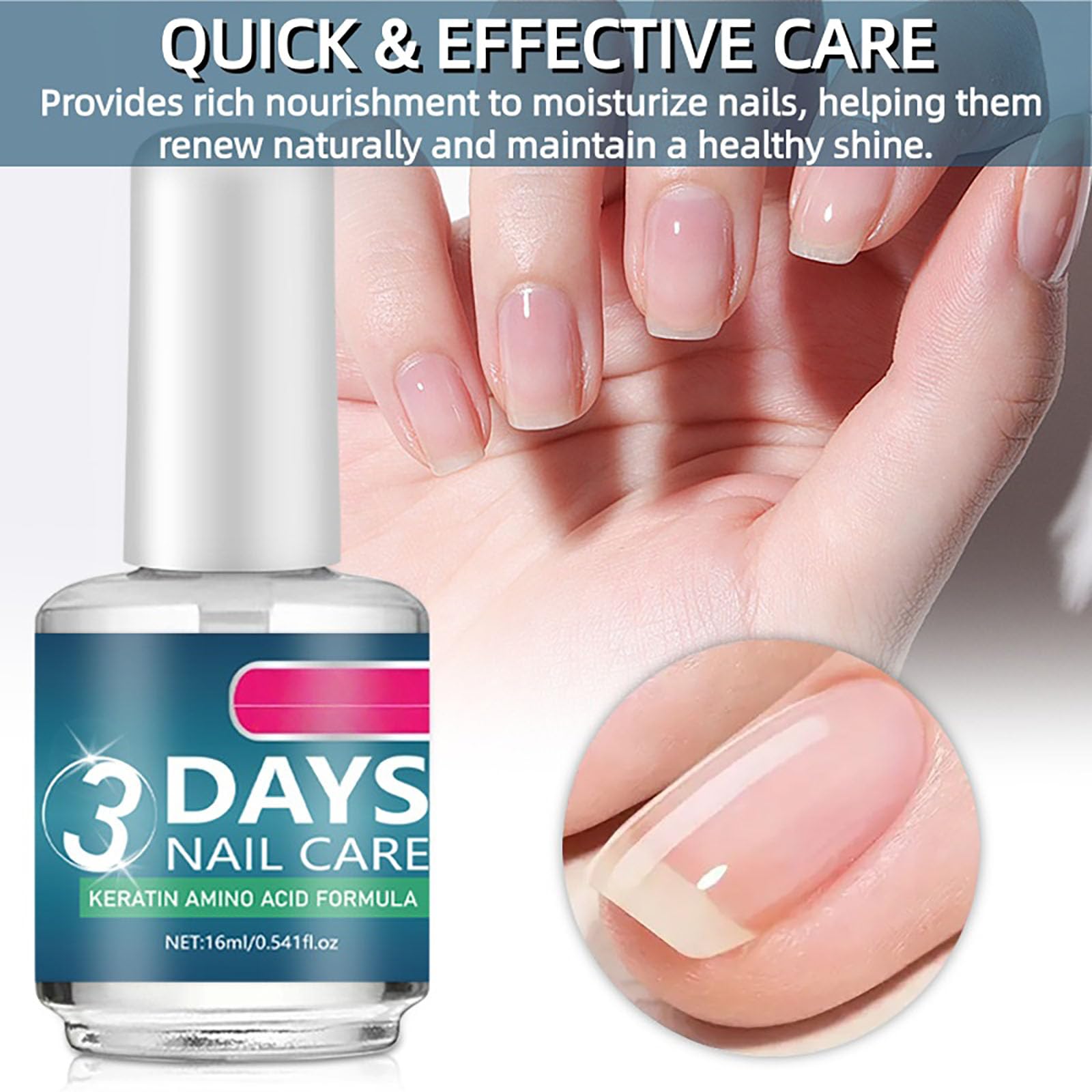 CHAOGKM 3 Days Nail Care: Keratin Amino Acid & Aloe for Strengthening & Hydration (0.54oz)