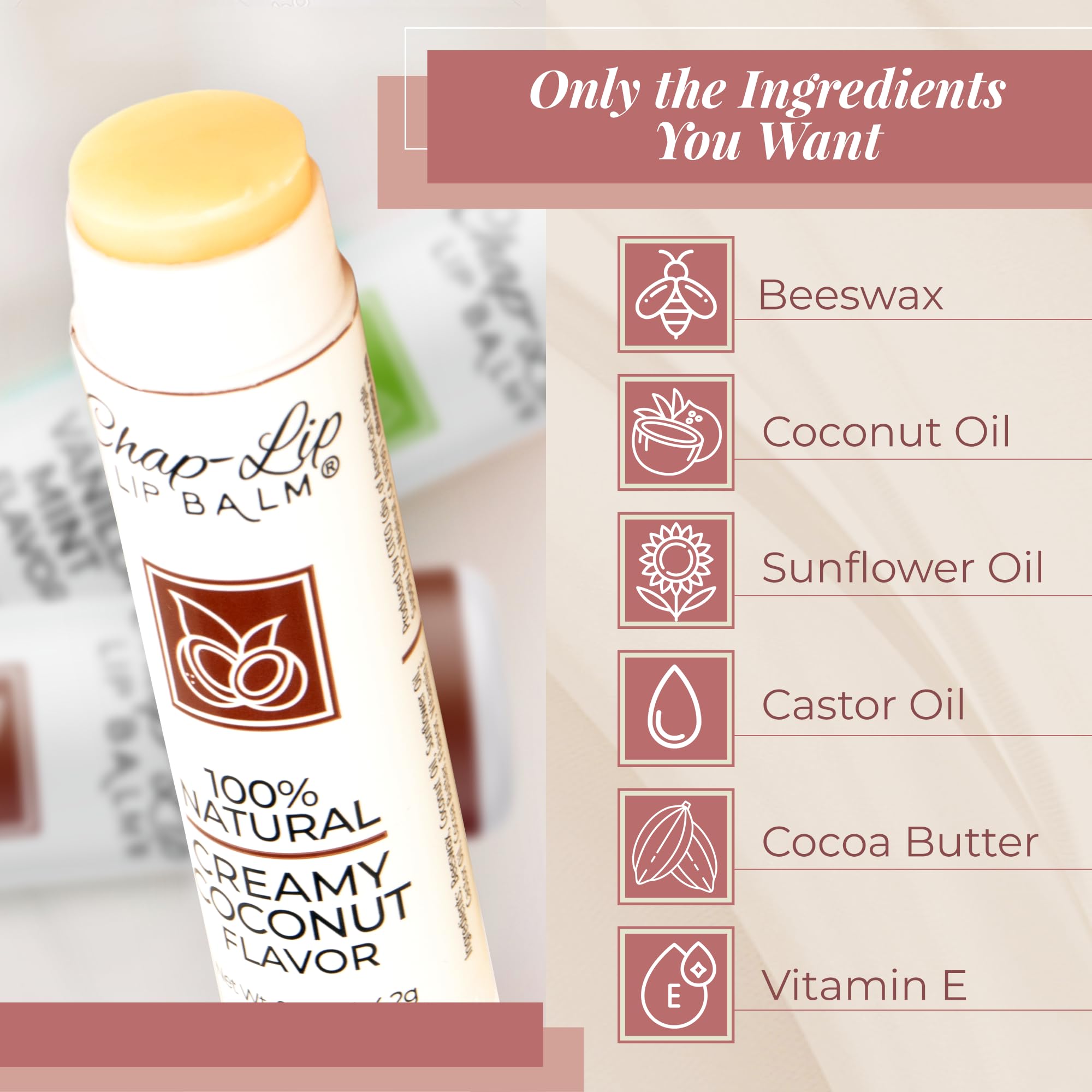 Chap-Lip Lip Balm 100% Natural Lip Balm Set – 24 Count, 2-Pack | Hydrating Beeswax Lip Care with Coconut Oil & Cocoa Butter (Petroleum-Free)