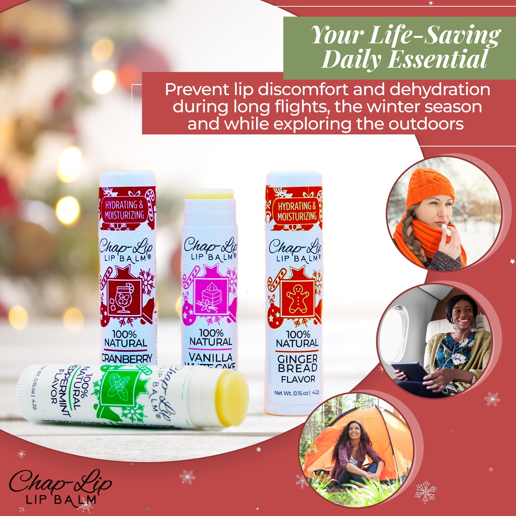 Chap-Lip Lip Balm 100% Natural Lip Care Set – 24 Count, 2 Pack – Petroleum-Free with Cocoa Butter