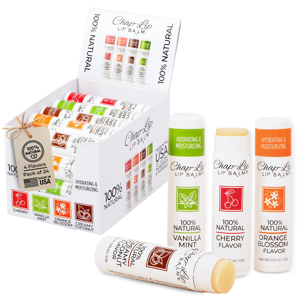 Chap-Lip Lip Balm 100% Natural Lip Balm Set – 24 Count, 2-Pack | Hydrating Beeswax Lip Care with Coconut Oil & Cocoa Butter (Petroleum-Free)