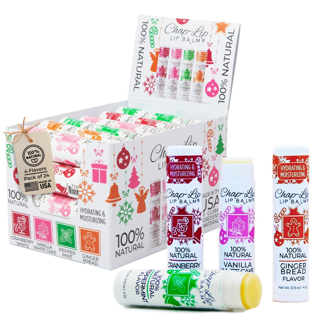 Chap-Lip Lip Balm 100% Natural Lip Care Set – 24 Count, 2 Pack – Petroleum-Free with Cocoa Butter