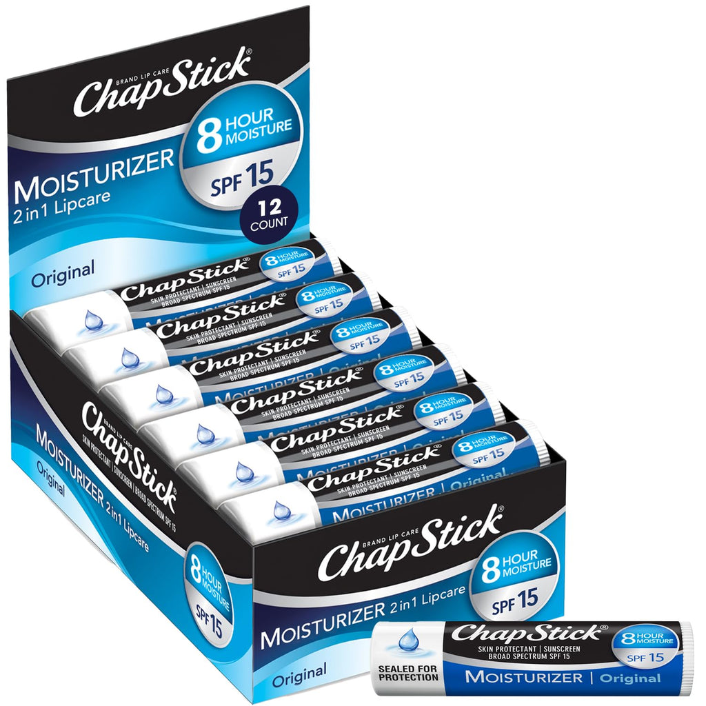 ChapStick Moisturizer 2-in-1 Lipcare SPF 15 Original, 12-Pack | Aloe Vera & Vitamin E