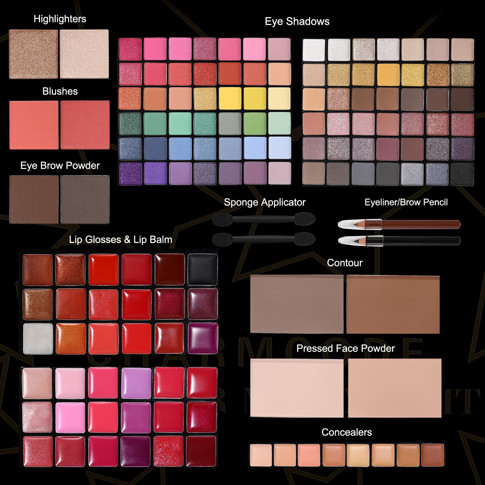 CHARMCODE Full Makeup Kit – All-in-One Cosmetic Set for Women (84 Eyeshadows, 36 Lip Colors)
