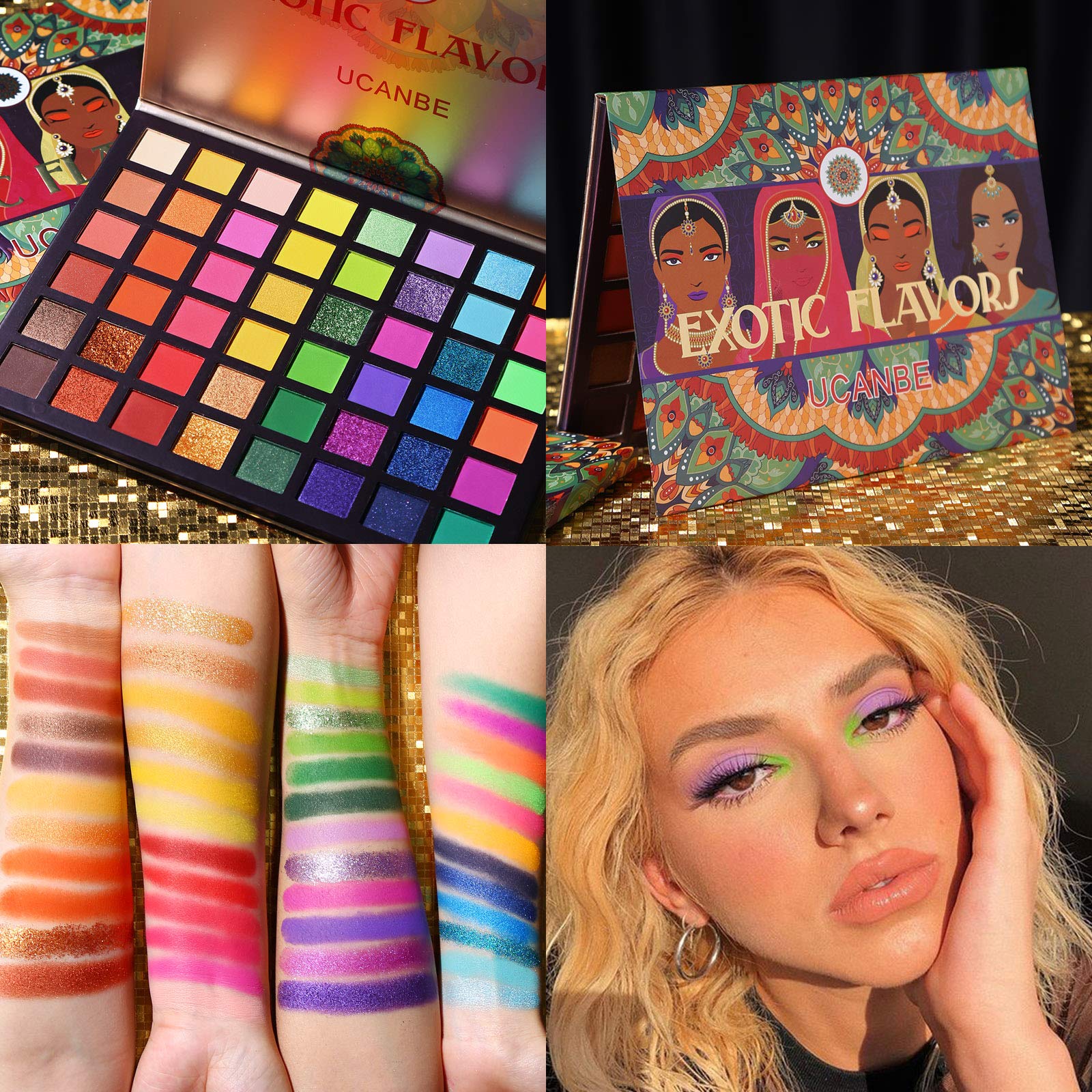 CHARMCODE Exotic Flavors Eyeshadow Palette and 15 Brushes – 48 Colors Neon Shimmer