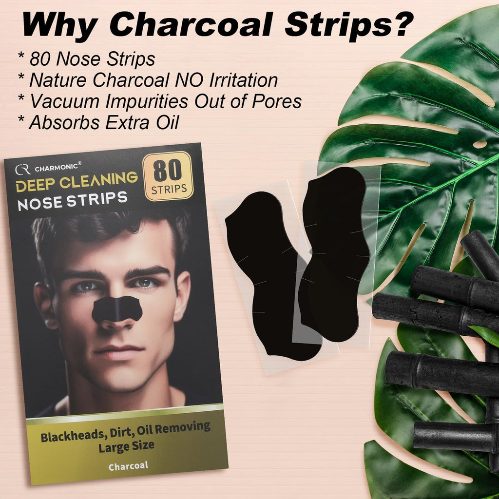 Charmonic 80 Pcs Blackhead Remover Pore Strips – Charcoal Nose Strips for Pore Cleaning (Large Size)