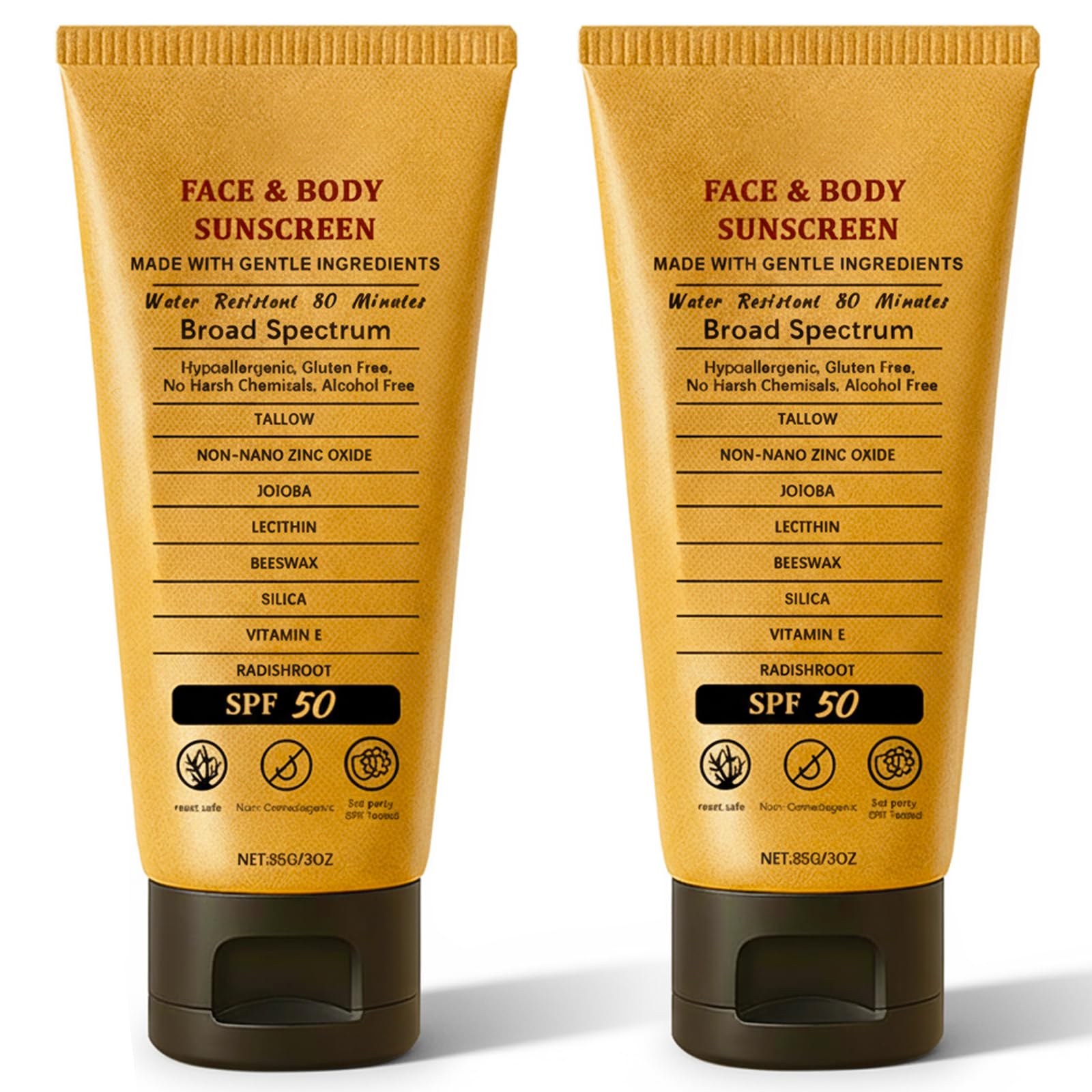 Charunee Beef Tallow Sunscreen with Zinc Oxide SPF 50 - 2x85g, Reef Safe, Non-Greasy