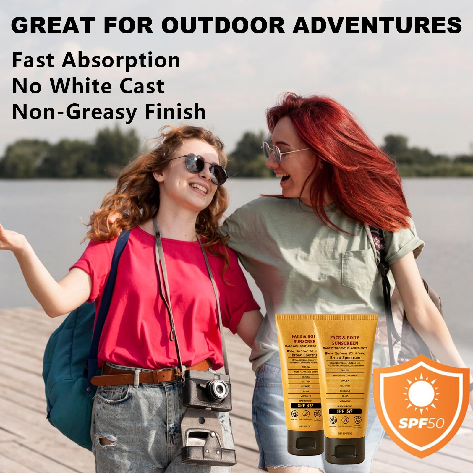 Charunee Beef Tallow Sunscreen with Zinc Oxide SPF 50 - 2x85g, Reef Safe, Non-Greasy
