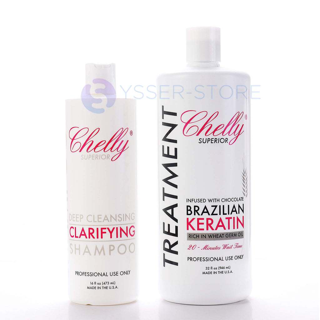 CHELLY Superior Brazilian Keratin Treatment Chocolate & Clarifying Shampoo Combo (32 oz + 16 oz)