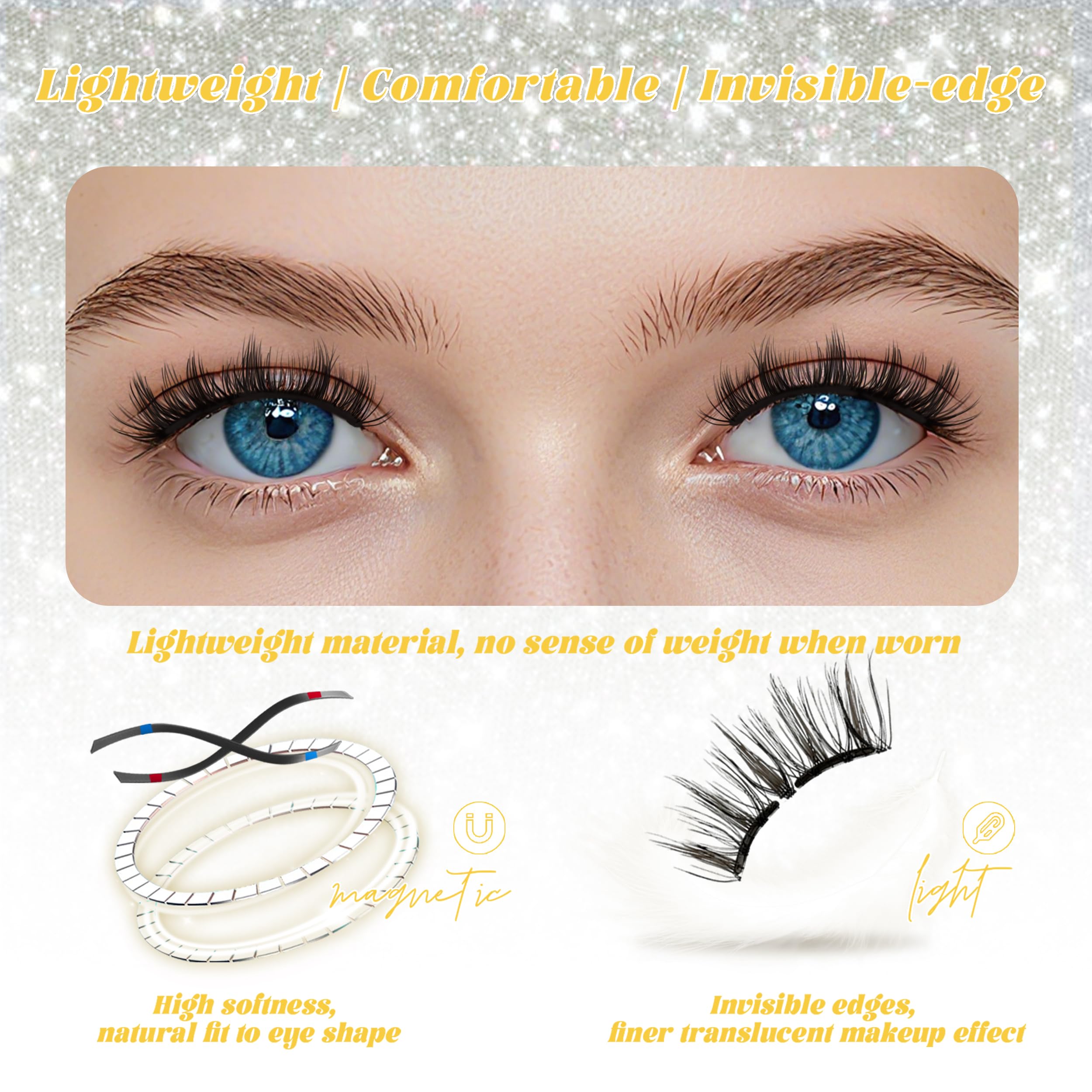 CHENSPLEND Magnetic Eyelashes with Applicator (M03) – Feathery, Reusable Lashes, No Glue Needed