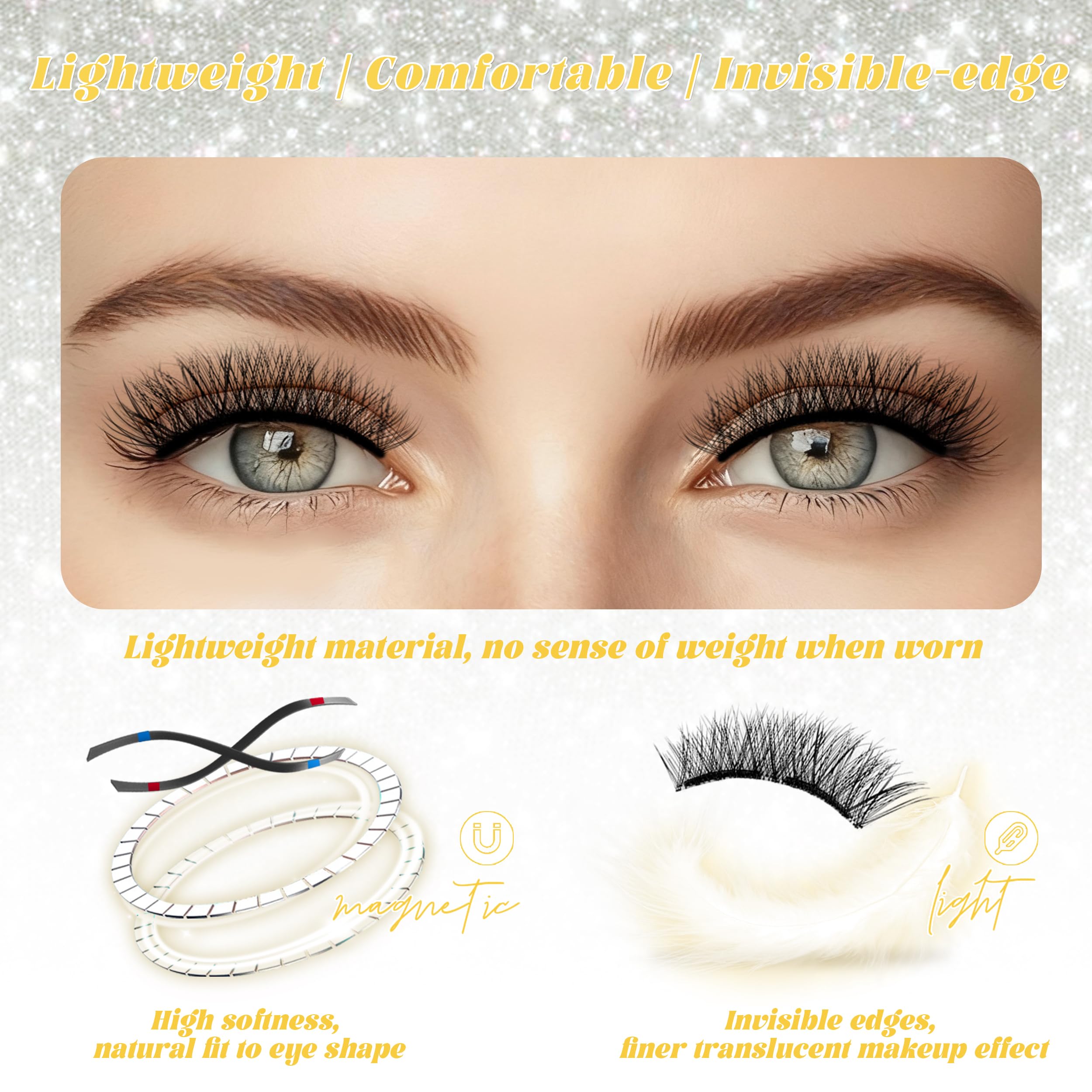 Chensplend M06 Magnetic Eyelashes with Applicator – Cat Eye Style, No Glue Needed, Easy Wear/Remove, Reusable Magnetic Lash Kit