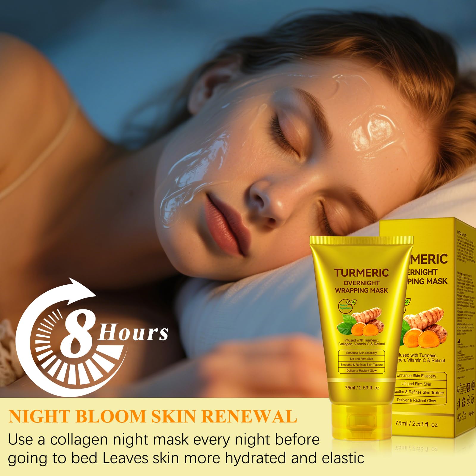 chenyayun Turmeric Vitamin C Collagen Overnight Peel Off Mask with Retinol – Radiant, Dewy Skin