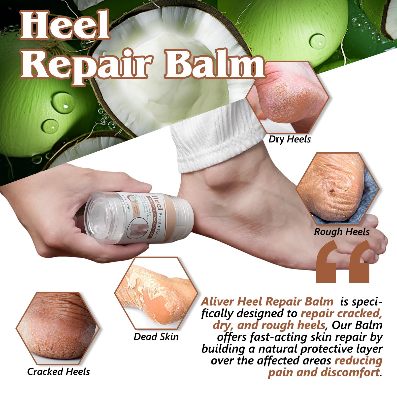 chenyayun 2 Pack Cracked Heel Treatment Balm Stick – Intensive Foot Repair with Aloe, Coconut Oil, Hyaluronic Acid (70 g)