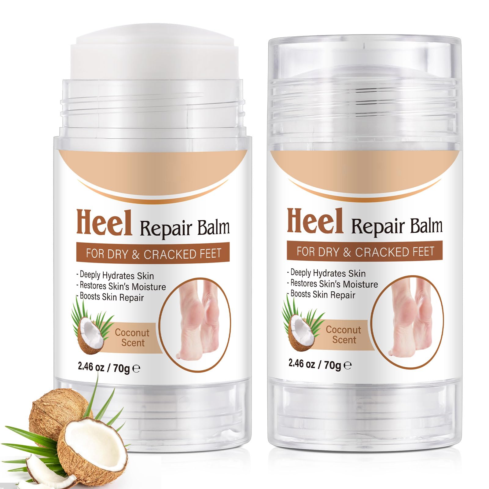 chenyayun 2 Pack Cracked Heel Treatment Balm Stick – Intensive Foot Repair with Aloe, Coconut Oil, Hyaluronic Acid (70 g)