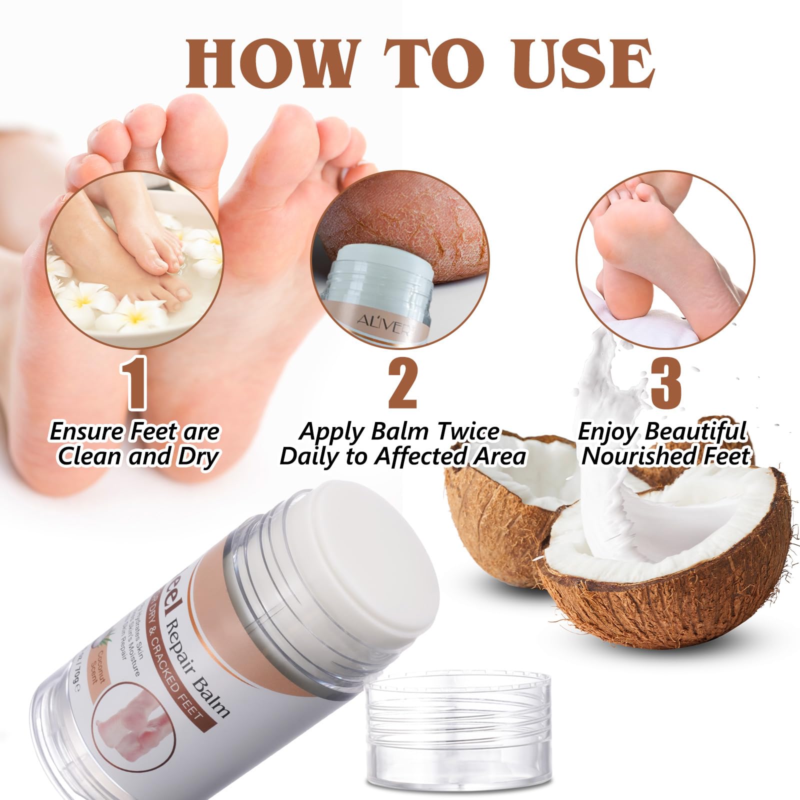 chenyayun 2 Pack Cracked Heel Treatment Balm Stick – Intensive Foot Repair with Aloe, Coconut Oil, Hyaluronic Acid (70 g)