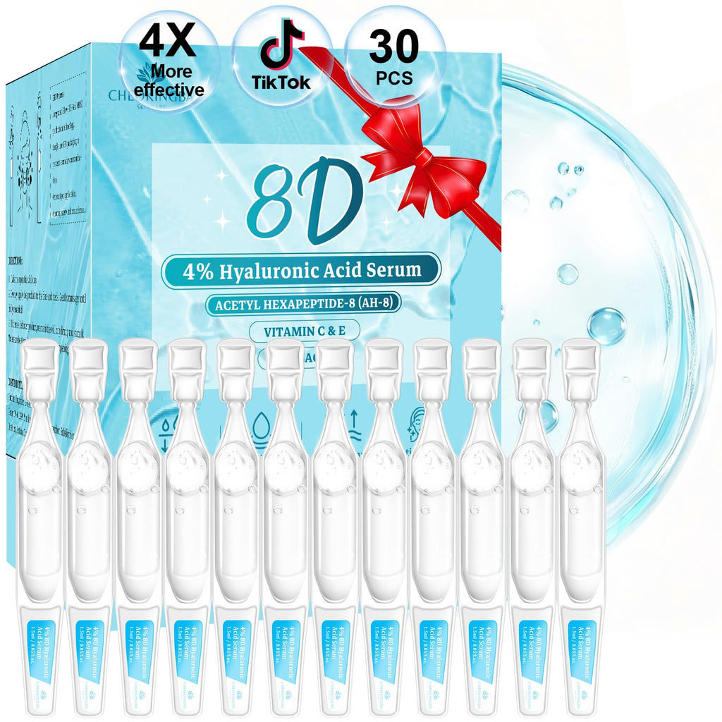 CHEOKINGBA 4% Hyaluronic Acid Serum – 8D Hydration, 20,000ppm Acetyl Hexapeptide-8, Korean Single-Use Ampoules, 30pcs